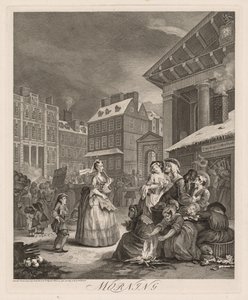 Cztery pory dnia: rano 1738. autorstwa William Hogarth