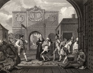 Brama Calais, czyli o pieczonej wołowinie starej Anglii, z "Dzieł Williama Hogartha", opublikowanych w 1833 r. autorstwa William Hogarth