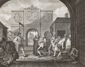 Brama Calais lub O pieczeń wołowa ze Starej Anglii, lub Och, pieczeń wołowa ze Starej Anglii. 1749 autorstwa William Hogarth