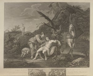 Miłosierny Samarytanin, ryty: J.M. Delatre i Simon Francis Ravenet, wyd. John Boydell (1719-1804) 1772