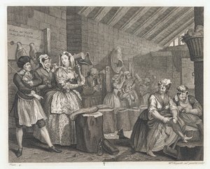Nierządnica mieszkająca w Bridewell, zaprojektowana 1732, druk 1744 (akwaforta i grawerowanie) autorstwa William Hogarth