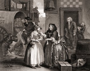 The Harlots Progress usidlony przez nabywcę, z The Works of Hogarth opublikowanej w Londynie 1833 (bw grawerowanie) autorstwa William Hogarth
