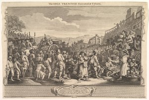 Idle Prentice Executed at Tyburn: Industry and Idleness, płyta 11, 30 września 1747. autorstwa William Hogarth