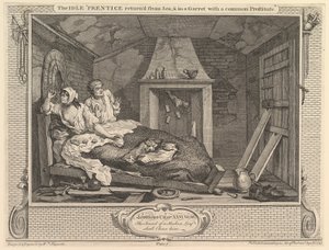 Bezczynny czeladnik powrócił z morza i na poddaszu ze zwykłą prostytutką..., 30 września 1747 r. autorstwa William Hogarth