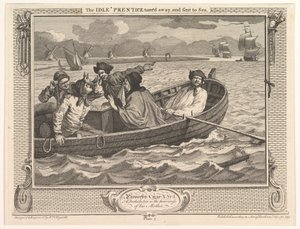 Idle Prentice odwrócił się i wysłany do przemysłu morskiego i bezczynności, płyta..., 30 września 1747. autorstwa William Hogarth