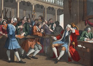 Pracowity „Prentice Alderman of London, bezczynny, który zakwestionował przed nim swój wspólnik, płyta X „Industry and Idleness, ilustracja z „Hogarth Restored: The Whole Works of the celebr autorstwa William Hogarth
