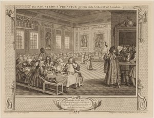 Pracowity „Prentice Grown Rich i szeryf Londynu” autorstwa William Hogarth
