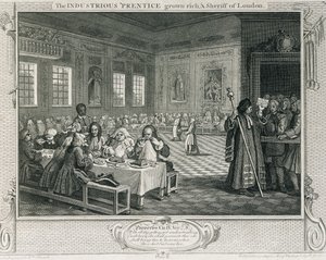 The Industrious „Prentice Grown Rich and Sheriff of London”, płyta VIII „Industry and Idleness”, opublikowana w 1833 r. autorstwa William Hogarth