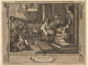 Pracowity uczeń ukończył naukę i poślubił córkę swego mistrza: Pracowitość i próżniactwo, tablica 6 autorstwa William Hogarth