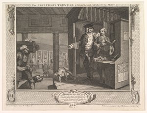 Pracowity czeladnik faworytem i powierzonym mu przez jego mistrzowski przemysł a..., 30 września 1747 r. autorstwa William Hogarth
