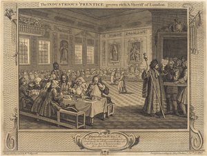 Pracowity „Prentice dorósł i szeryf Londynu” autorstwa William Hogarth