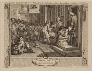 Pracowity „uczeń ze swoich czasów i ożeniony z córką swego pana” autorstwa William Hogarth