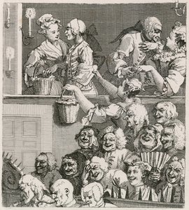 Roześmiana publiczność. Widok Hogartha na Drury Lane z pomarańczowymi dziewkami w 1733 r. autorstwa William Hogarth