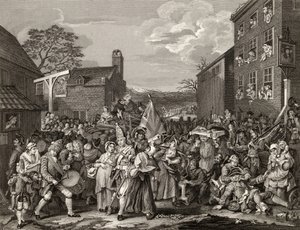 Marsz do Finchley, grawerowany przez T.E. Nicholson, z „Dzieła Hogartha”, opublikowane w 1833 r. autorstwa William Hogarth