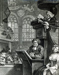 Zgromadzenie śpiących, 1736 autorstwa William Hogarth