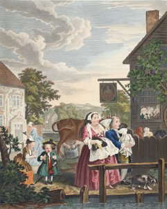 Pory dnia, wieczór, ilustracja z „Hogarth Restored: Całe dzieła sławnego Williama Hogartha, ponownie grawerowane przez Thomasa Cooka”, wyd. 1812 (grawerowanie ręcznie kolorowane) autorstwa William Hogarth