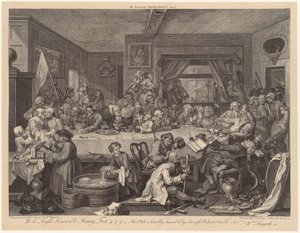 Uczta wyborcza, plansza 1 z serii „Wybory” autorstwa William Hogarth