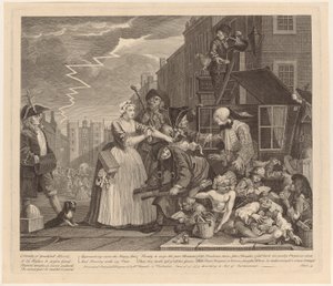 Aresztowany za długi, plansza 4 z cyklu „Życie rozpustnika” autorstwa William Hogarth