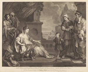 Mojżesz przyprowadzony do córki faraona autorstwa William Hogarth and Luke Sullivan