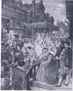 Stanowe wejście królowej Marii do Edynburga 1561, z Cassells History of the British People opublikowanej przez Waverley Book Company, c. 1950 (litografia)