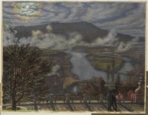 Widok z tarasu krajobrazu rzeki w nocy Taras, Berno (tytuł na obiekcie) autorstwa William Holman Hunt