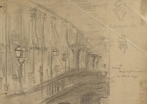 Recto: Studium London Bridge dla „London Bridge w noc małżeństwa księcia i księżnej Walii”, 1863 (grafit na papierze płowożółtym) autorstwa William Holman Hunt