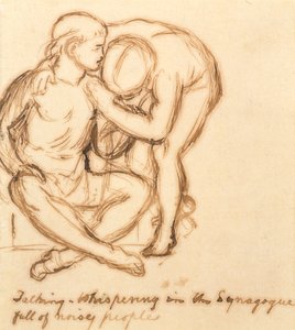 Rozmowa- Szeptanie w Synagodze pełnej hałaśliwych ludzi (pióro i sepia na papierze) autorstwa William Holman Hunt