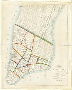 Mapa miasta Nowy Jork [na północ od East 53rd Street], 1885 (czarny tusz, kolorowanie ręczne, na papierze)