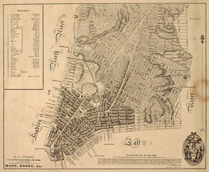 Plan miasta Nowy Jork [tak daleko na północ, jak East 31st Street], 1817 (czarny tusz na papierze, podklejony płótnem) autorstwa William Hooker