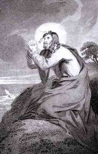 Chrystus modlący się na górze, z książki „Historia i życie naszego Błogosławionego Pana i Zbawiciela Jezusa Chrystusa”, wielebnego J. Milnera, wydanej przez B. Crosby