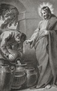 Chrystus zamienia wodę w wino, z „Historii i życia naszego Błogosławionego Pana i Zbawiciela Jezusa Chrystusa”, wielebnego J. Milnera, opublikowanej przez B. Crosby