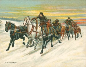 Wyścigi historyczne i współczesne, rosyjskie wyścigi sań (chromolitho)
