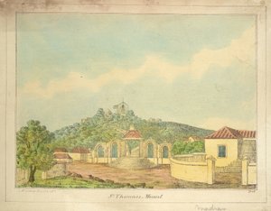 Góra św Tomasza w Madrasie, c.1830 (kolorowe grawerowanie) autorstwa William Hunsley
