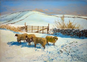Śnieg w Yorkshire Dales (olej na pokładzie) autorstwa William Ireland