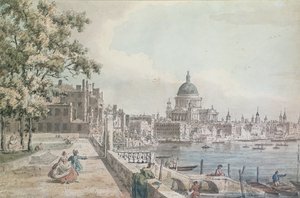 Kopia fragmentu rysunku Canaletta, katedry św. Pawła z tarasu Somerset House, (wc, długopis i pranie)