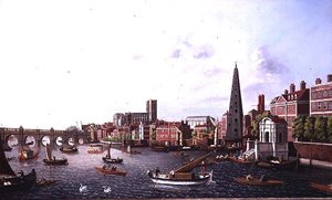 Widok na Tamizę na York Steps w kierunku Opactwa Westminsterskiego autorstwa William James