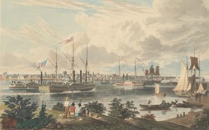 Miasto Detroit, Michigan: Zaczerpnięte z wybrzeża Kanady w pobliżu promu, opublikowane w 1837 r.