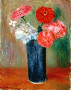 Kwiaty w niebieskim wazonie (olej na płótnie) autorstwa William James Glackens