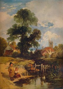 Scena rzeczna z dziećmi Młodzi wędkarze, 1843 autorstwa William James Muller