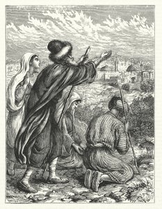 Żydowscy pielgrzymi na tle Jerozolimy (rycina) autorstwa William James Webbe