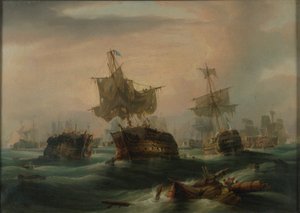 Bitwa pod Trafalgarem, 21 października 1805: "Koniec akcji", ok. 1837 (olej na płótnie) autorstwa William John Huggins