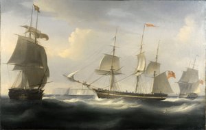Statek "Delaford", zbudowany na Tamizie w 1788 r. na potrzeby handlu między Londynem (Anglia) a Indiami Wschodnimi. Olej na płótnie, około 1830 r., autorstwa Williama Johna Hugginsa (1781-1845). autorstwa William John Huggins