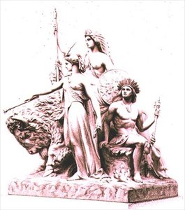 America, rytowany przez artystę z marmurowej grupy autorstwa Johna Bella (1811-95) w The Albert Memorial, Hyde Park, wyd. autorstwa Virtue and Company (grawerowanie)
