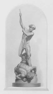 Michael and Satan, z grupy marmuru Flaxman, RA, grawer W Roffe (ryt)