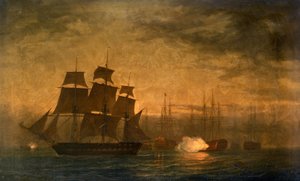 HMS "Clyde" ucieka przed buntem "Nore" u wybrzeży Sheerness w Anglii w dniu 30 maja 1797 r.