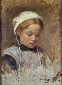 Młoda dziewczyna w niebieskim fartuchu, 1914