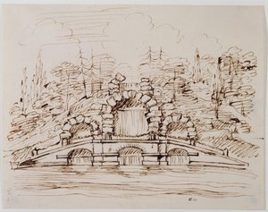 Chiswick, projekt kaskady po zbudowaniu (pióro i tusz na ołówku na papierze)