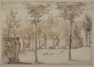 Zobacz Exedra w Chiswick (pióro i atrament z brązowym praniem na papierze) autorstwa William Kent