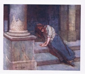 E, beliscado de frio e encolhendo-se do chuveiro, com o coração pesado lamenta aquela hora infeliz (lito de cor) polonês autorstwa William Lee Hankey