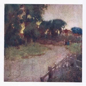 Tam, gdzie kilka poszarpanych krzaków miejsce odsłania, wioska kaznodziejów skromna rezydencja róży (litografia kolorowa) autorstwa William Lee Hankey